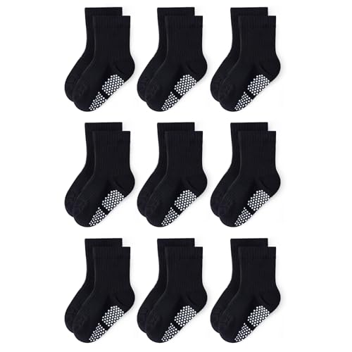 Image of Toddler Non Slip Cotton Crew Socks with Grips for Baby Boys Girls