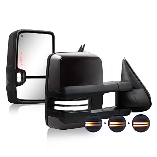 Switchback Towing Mirror Compatible With 2003-2007 Chevy Silverado Gmc Sierra Tow Mirrors With Power Adjusted Heated Glass Running Light&Turn Signal Light Backup Lamp Black (Painted Black Back) #TOP15