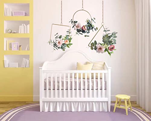 Romase Set Of 3 Artificial Floral Hoop Wreaths - Handmade Garland With Pink Clematis And Tea Rose Flowers Adorned With Green Eucalyptus Leaves For Wedding Backdrop Wall Decor #TOP4