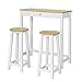 SoBuy FWT50-WN Set de 1 Table + 2 Tabourets Ensemble table de bar bistrot + 2 tabourets avec repose-pieds Table Mange-debout Table haute cuisine – Blanc Naturel
