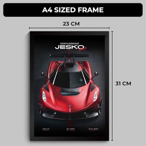 Image of Koenigsegg Jesko Absolut Poster | Framed Koenigsegg A4 Sized (31 x 23 cm) | Car Poster for Wall, Gift for Boys, Hypercar Frames | Jesko Car Posters for Wall, Bedroom, Hostel, Study Area, Hostel (F 156)
