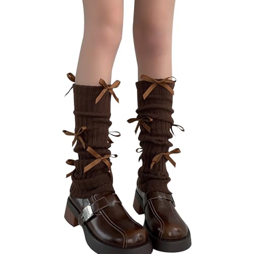 Image of Leg warmers Y2k Wind with bow lace-up knit Harajuku Kawaii leg warmers accessories 80's vintage high leg socks