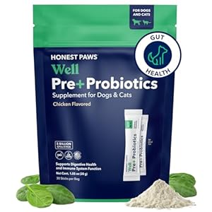 Honest Paws Probiotics for Dogs – Digestive & Immune Support Powder with Prebiotic Made in The USA, Chicken Flavor (30 Sticks)