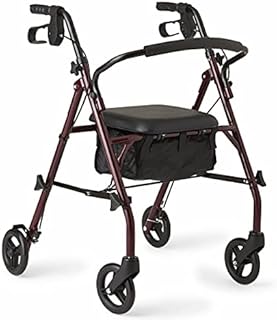 Medline Rollator Walker with Seat, Steel Rolling Walker with 6-inch Wheels Supports up to 350 lbs, Medical Walker, Burgundy