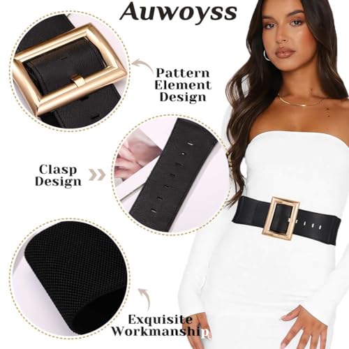 Women Leather Belt Stretch Wide Belt Dresses Elastic Ladies belt Vintage Waist Belt Rhinestone for Women and Girls2