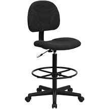 كرسي رسم قابل للتعديل بارتفاع تجاري من Flash Furniture Bruce مع حلقة قدم قابلة للتعديل ومقعد مبطن ودعم منتصف الظهر، قماش منقوش باللون الأسود