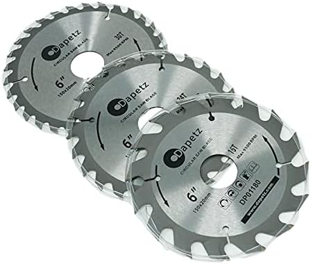 Dapetz ® 3pc 150mm TCT Circular Saw Blades 16/24/30 TPI & Adapter Rings Reducer Fully Hardened and Tempered Carbide-Tipped for Hardwood and Softwood