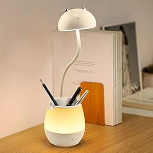 GRSTREE Lampe pour enfants, lampe de bureau enfant, Lampe de bureau LED pour enfant,Avec veilleuse pour travail, études,360 ° Col de Cygne Flexible,USB Rechargeable- Blanc
