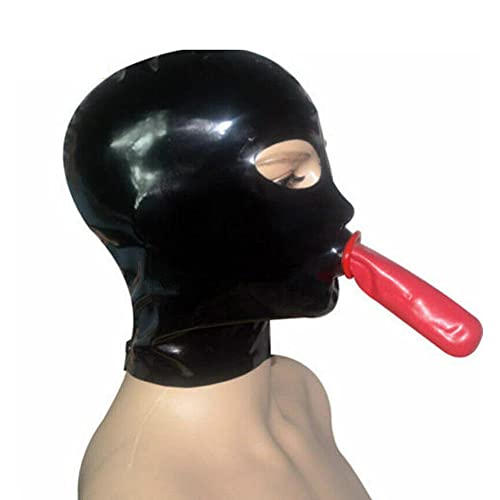 Latex Hood Mask Full Cover Catsuits Mouth With Red Condom Sheath Zipped Latex Mask (S, With Zipper) #TOP1