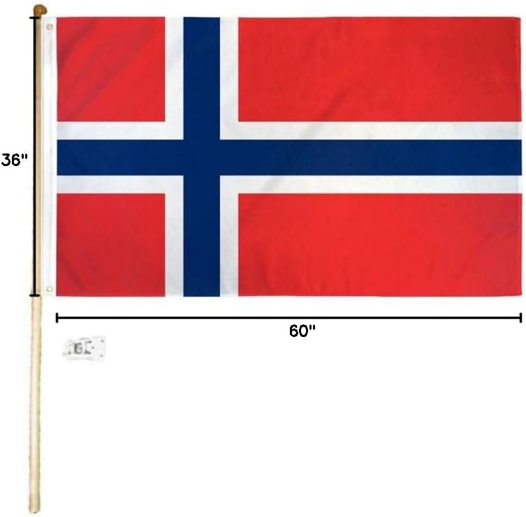 3x5 3'x5' Norway Polyester Flag with 5' (Foot) Flag Pole Kit with Wall Mount Bracket & Screws (Imported)