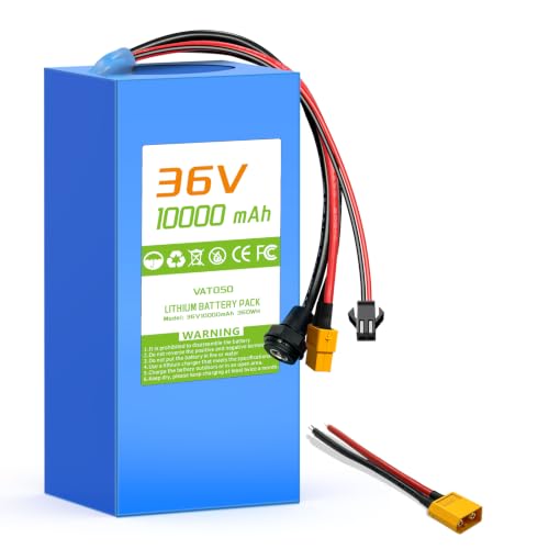 VATOSO 36V Lithium Battery Pack 10Ah Built-in 30A BMS XT60 SM Connector for 100-1000W Electric Bikes Scooters ATVs Electric Dirt Bikes DIY Projects (36V 10Ah)