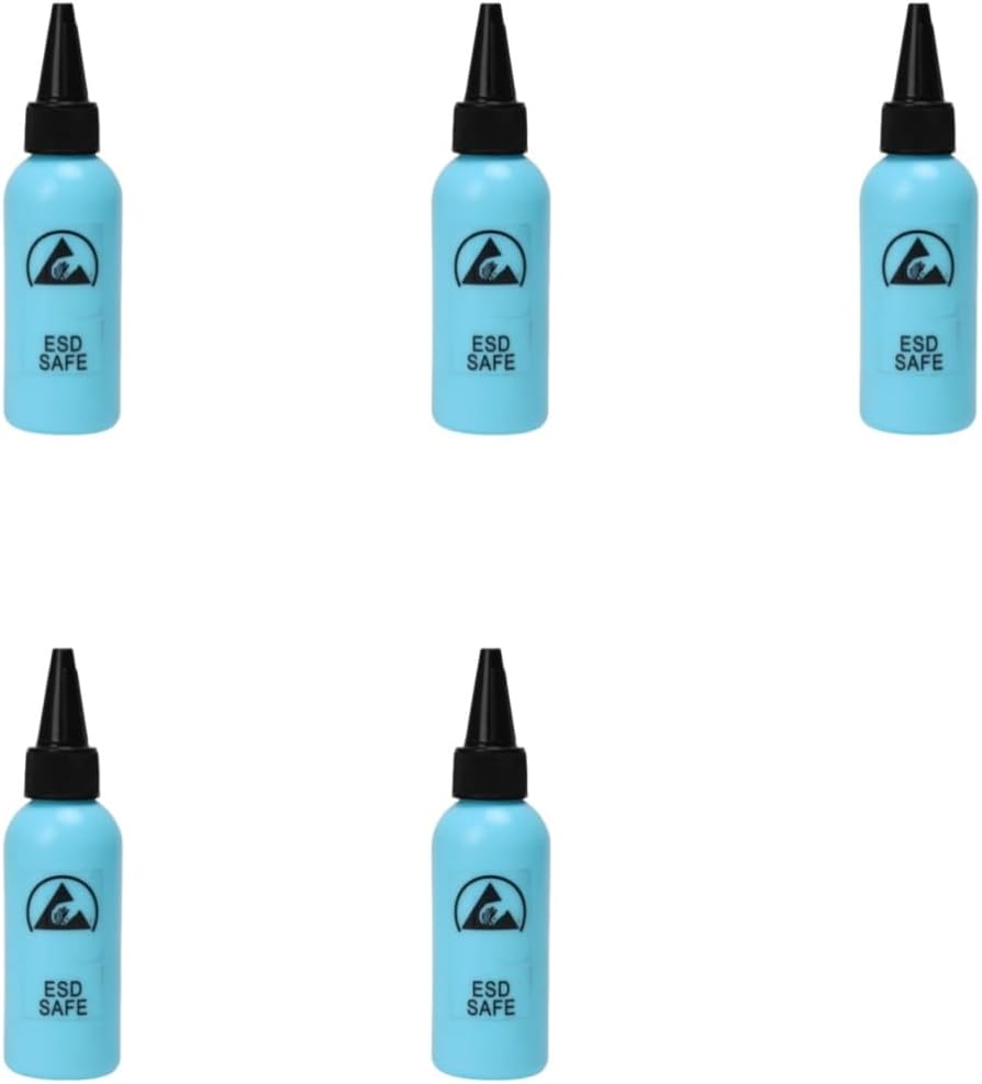 5PACK 60ml ESD Safe Antistatic Flux Bottles with Needle Tips – Leakproof for Glue, Flux, Alcohol, Solvents (Blue)