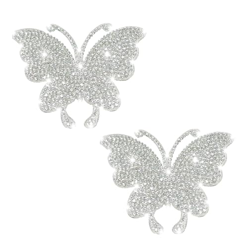 Image of 2PCS Bling Rhinestone Car Sticker Decal, Self Adhesive Crystal Dog Paw Stickers, Car Interior&Exterior Decal for Women, Car, Window, Refrigerator, Mirror, Laptop, Truck, Helmet Decoration (Butterfly)