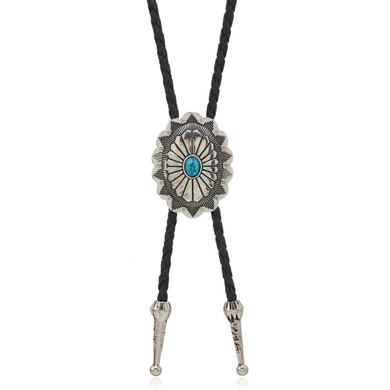 CaySep Vintage-Turquoise-Bolo-Tie for Men Women - Native American Western Cowboy Oval Bolo Tie Leather Braided Necktie