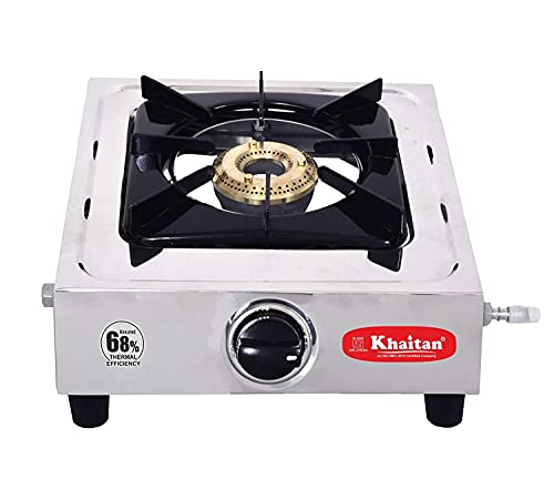 Image of Khaitan 1 Burner Classic Stainless Steel Manual Ignition LPG Stove (Brass Burner) 1 Year Warranty (ISI Certified & BIS Approved)