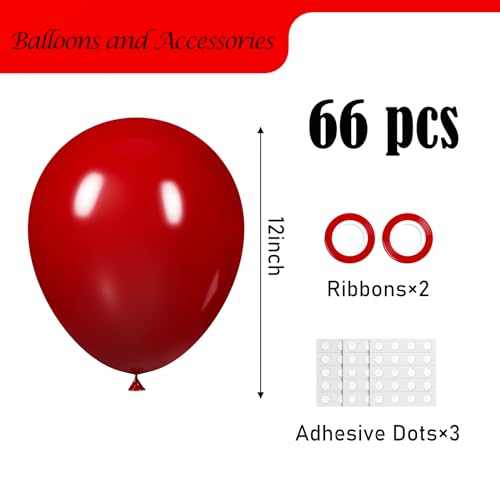 Image of Voircoloria Ruby Red Balloons, 66pack 12inch Dark Red Latex Party Balloons for Birthday Baby Shower Graduation Wedding Gender Reveal Valentine's Day Christmas Party Decorations