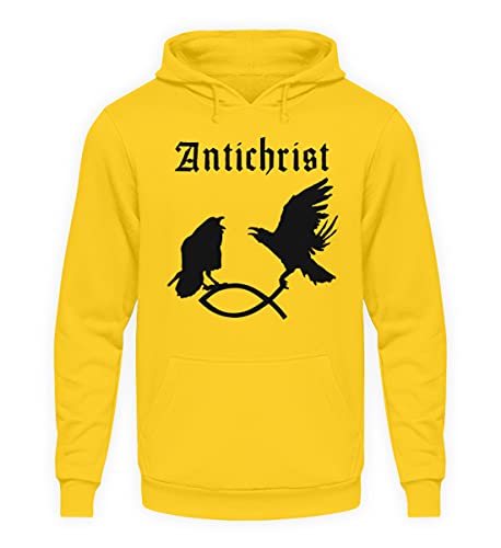 Pull à capuche Antichrist jaune XL au design décontracté minimaliste