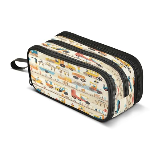 Waassud Trousse à crayons de grande capacité avec fermeture éclair - Motif véhicules sur rails, Multicolore, Trousse à crayons – vue 8