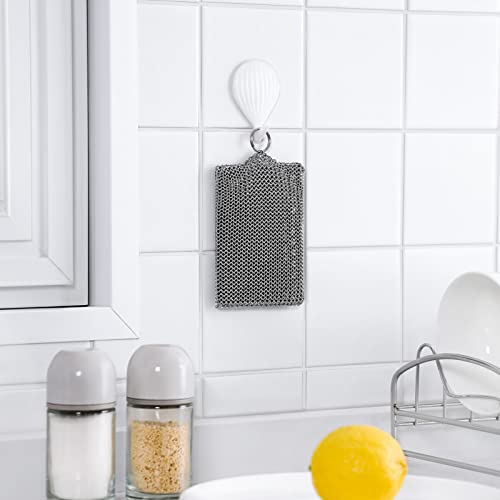 Image of SUBEKYU Superfine Cast Iron Chainmail Scrubber, Kitchen 316 Stainless Steel Cast Iron Cleaner with Silicone Insert for Washing Cast Iron Pans /Dishes /Sinks, 1P