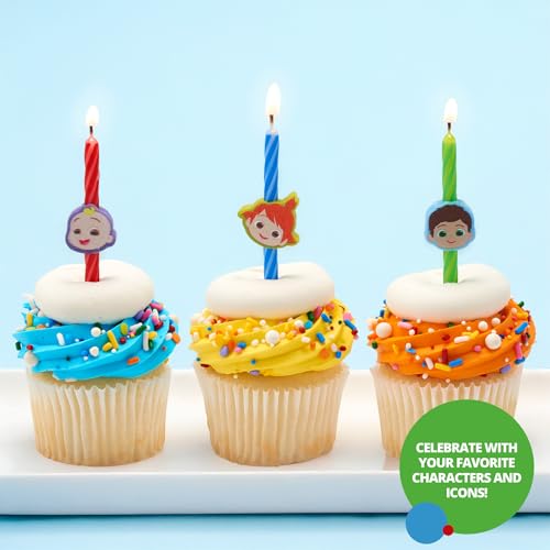 CoComelon™ Birthday Cake Candles | 6 Birthday Candles for Cake Decorations, Red, Blue Green Candles Featuring JJ, YoYo, Tom Tom for CoComelon Party
