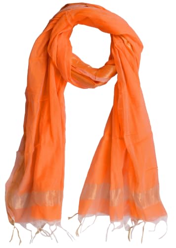 Image of YOUTHQUAKE Women's Chanderi Plain Silk Dupatta with Golden Border & Tassels