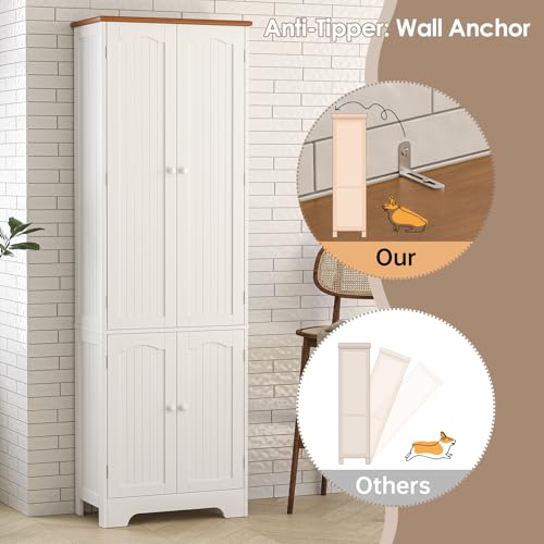 image for LotaTools 4 Door Pantry - 72.2'' Kitchen Cabinet with Adjustable Shelv