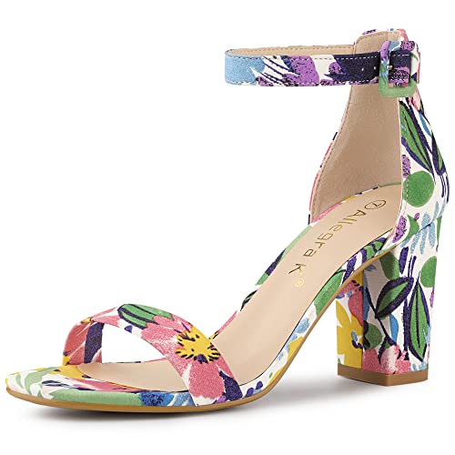 Image of Allegra K Women's Floral Print Open Toe Block High Heels Summer Sandals