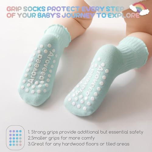 Aroveea Baby Kleinkind Socken mit Griff & Rüsche Anti-Rutsch Jungen Mädchen Baumwolle 12Paar für 1-3 Jahre Kinder Knöchel Süße Socken 6M-7Jahre