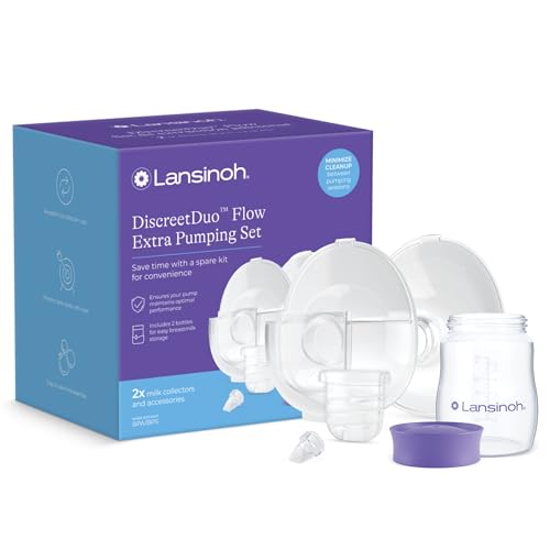 Lansinoh Discreet Duo Flow Extra Pumping Set Breast Pump Replacement Parts Kit with Milk Collectors 24mm Flanges Bottles & Valves Wearable Pump Accessories BPA/BPS Free