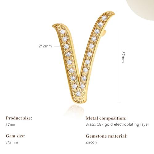 Image of Cicy Bell A-Z Initial 26 Letter Brooch Pins 18k Gold Plated Cubic Zirconia Breastpin Name Personalized Gifts for Women Men
