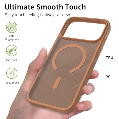 Image of Elzzi Magnetic Magsafe for iPhone 17 Pro Max Case (Compatible with MagSafe) Slim Translucent Matte Shockproof with Anti-Fingerprint Phone Case, Desert