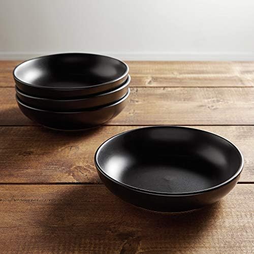 VonShef 4pc Matte Black Pasta Bowl Set  Ceramic Pasta Bowls  Large Italian Bowls
