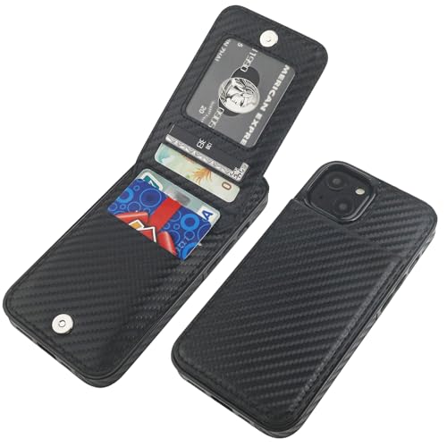 KIHUWEY Compatible with iPhone 14 Case Wallet with Credit Card Holder Flip Premium Leather Magnetic Clasp Kickstand Heavy Duty Protective Cover for iPhone 14 6.1 Inch (Carbon Black)