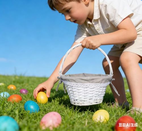 Image of Oypeip Easter Basket, Nature Easter Baskets for Kids, Large Wicker Easter Basket Empty with Handle, Basket Tags, Woven Rope Egg Easter Baskets for Boys Girls Babies Toddler Infant, picnic basket