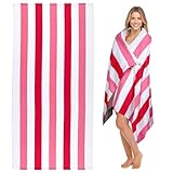 Ouxiaobai Großes übergroßes Strandtuch – Mikrofaser, sandfrei, 89 x 178 cm, schnell trocknend, leicht, Pool-Handtuch für Erwachsene, dünn gestreiftes Schwimmhandtuch (Rosa)