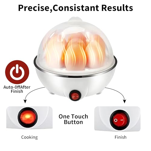 Electric Egg Boiler & Cooker – 7 Egg Capacity Rapid Egg Maker with Auto Shut-Off, Soft/Medium/Hard Boil Settings, Poaching Tray Included, Fast & Healthy Egg Steamer for Home & Office
