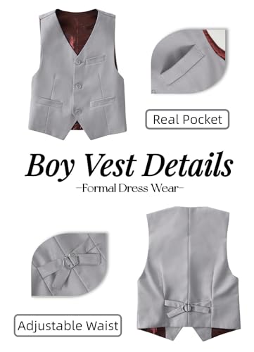 Image of YuanLu Toddler Boys Formal Suits Set,Vest Pants Dress Shirt and Tie for Kids Boy Wedding Ring Bearer Oufit