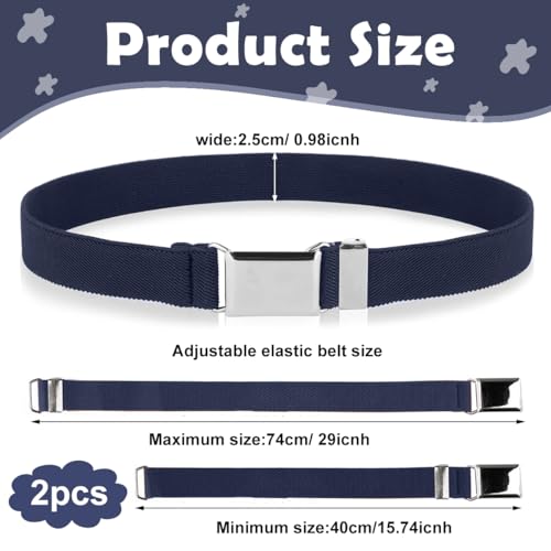 Image of GUSTAVE 2pcs Belt for Kids, Stretchy Kids Belt for Boys Girls, Fashion Adjustable Waist Belts, Elastic Silver Buckle Child Toddler Belts