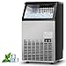 Costzon Commercial Ice Maker, Built-In Stainless Steel Ice Maker, 110LBS/24H, 33LBS Storage Capacity, Free-Standing Design for Party Gathering, Restaurant, Bar, Coffee Shop w/Ice Shovel, Hose (Silver)