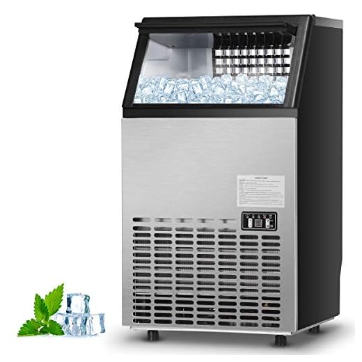 Costzon Commercial Ice Maker, Built-In Stainless Steel Ice Maker, 110LBS/24H, 33LBS Storage Capacity, Free-Standing Design for Party Gathering, Restaurant, Bar, Coffee Shop w/Ice Shovel, Hose (Silver)