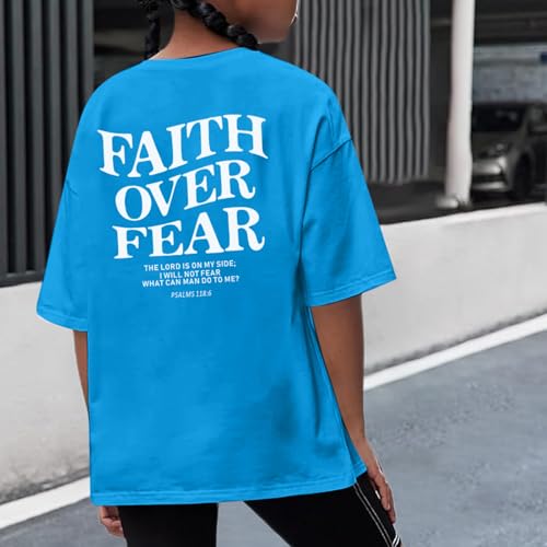 Image of Faith Over Fear Shirt Christian Jesus Tshirts for Girls Religious Inspirational Tees Bible Verse Tops for Kids 3-12