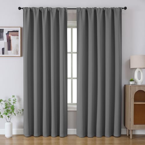 CUCRAF Light Grey Blackout Curtains 90 Inches, Thermal Insulated Noise Reducing Rod Pocket Window Drapes for Bedroom & Living Room(52x90 Inch, 2 Panels)
