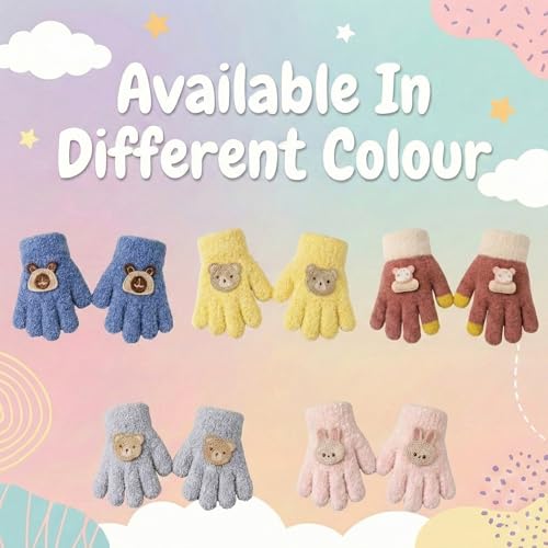 Image of Kraptick Kids Winter Gloves - Ultra-Soft Thick Knit Fuzzy Warm Mittens for Boys & Girls Cute Bear Patch Thermal Hand Warmers for Toddlers & Children -1