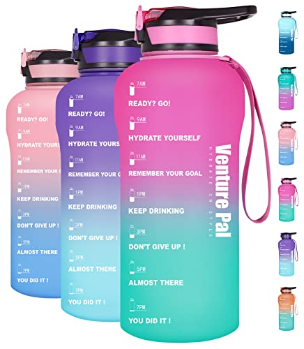 Venture Pal Large Half Gallon/64oz Motivational Water Bottle with Time Marker & Straw, Leakproof BPA Free Water Jug to Remind You Drink More Water, Hydrate in Style-Light Pink/Green Gradient