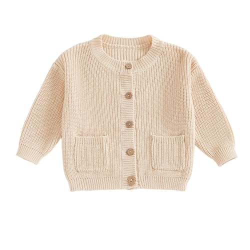Image of MAYUMMPY Toddler Baby Girl Boy Cardigan Long Sleeve Button Knit Sweater Fall Winter Knitwear Jacket Warm Solid Outfit Clothes