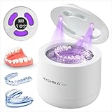 HYCHIKA Ultrasonic Retainer Cleaner Machine,45kHz Sonic Dental Cleaner with Digital Timer,4 Modes,200mL Dental Pod for Dentures,False Teeth,Aligners,Night Guards(White)