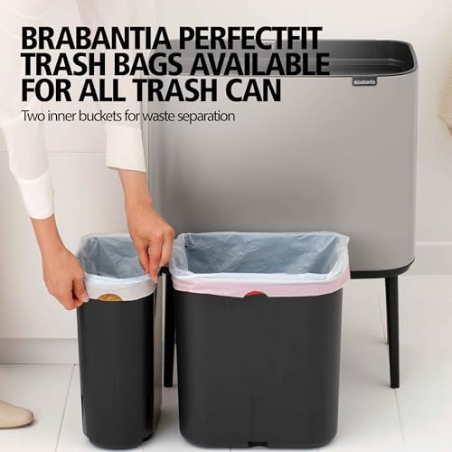 Image of Brabantia Bo Touch Bin 2.2+5.1 Gallon /11+23L (Soft Gray), Dual-Container Trash Can for Kitchen, Soft-Touch Garbage Can with 2 Inner Buckets and Raised Base
