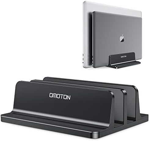 OMOTON [Updated Dock Version] Vertical Laptop Stand, Double Desktop Stand Holder with Adjustable Dock (Up to 17.3 inch), Fits All MacBook/Surface/Samsung/HP/Dell/Chrome Book (Black)