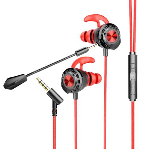 Iriisy Auriculares In-Ear Gaming con Cable y Microfono, Multiplataforma para PS4, PC, Xbox, PUBG, Doble Micrófono, Auriculares Profesionales de 3,5 mm (Rojo)