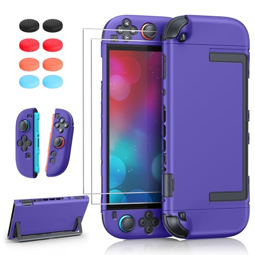 Image of FYOUNG Upgrade Switch 2 Protective Case&Screen Protector Set, Dockable Cute Cover Hard Shell for Nintendo Switch 2 Console Accessories,Travel-Friendly,Kickstand Cutouts(Purple, for Switch 2 7.9inch)